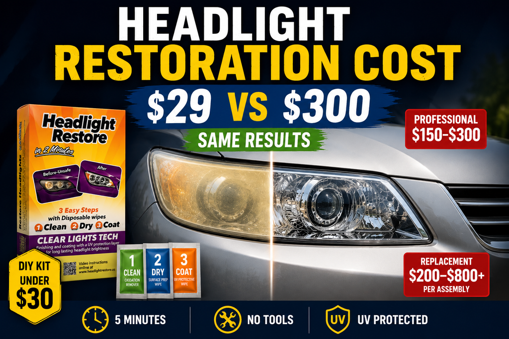 Headlight restoration cost comparison — DIY kit vs professional vs replacement