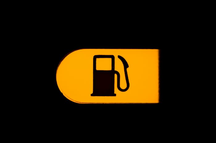 Car dashboard Low fuel indicator light symbols mean